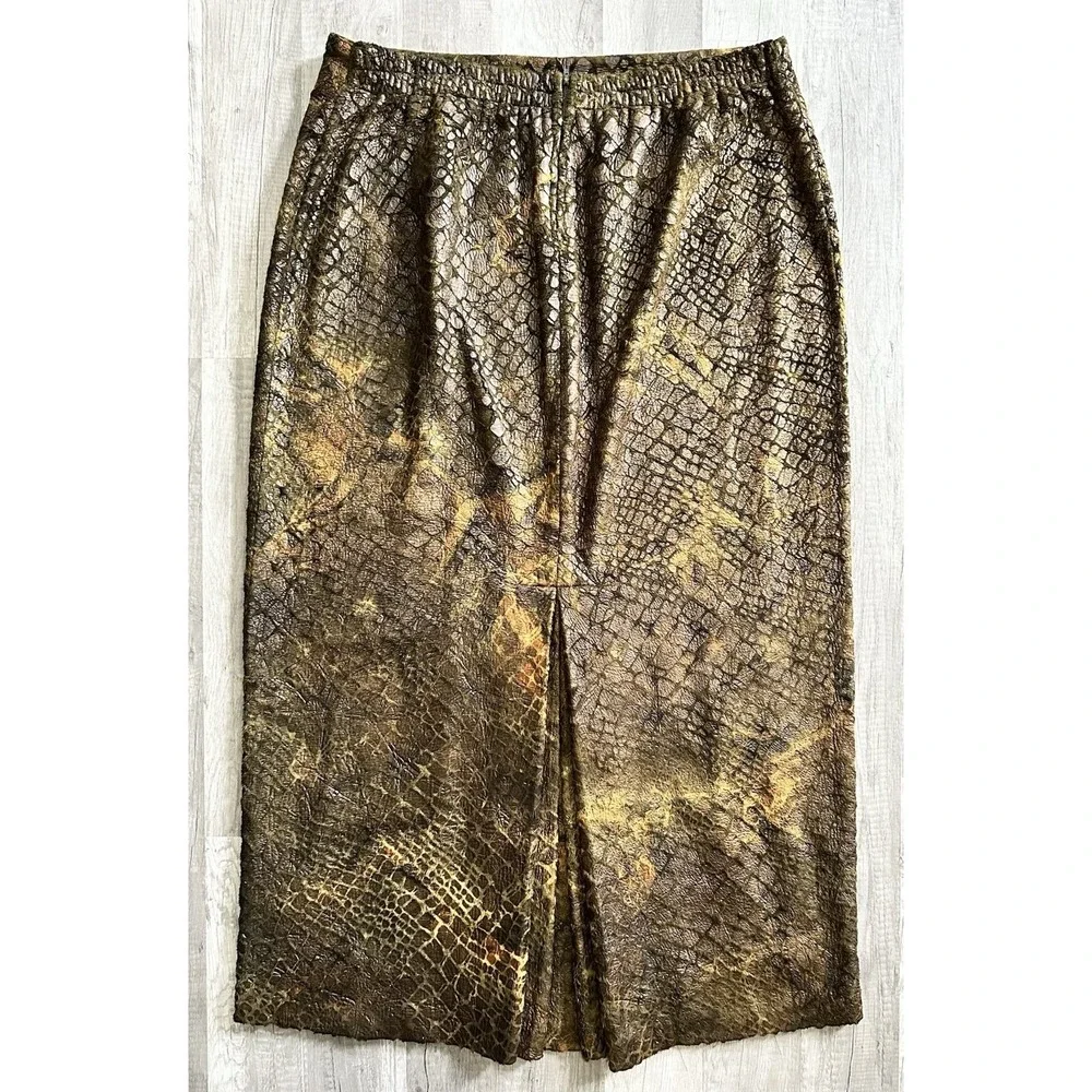 Design Todays Maxi Skirt Long Alligator Crocodile USA Made Brown Size 1X Vintage